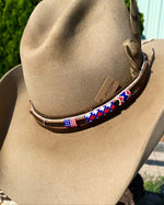 Loomed Americana Leather Wrap - Hat Band - Bracelet - Choker
