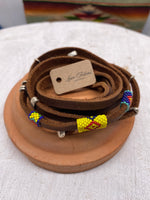 Peyote Loomed Leather Wrap - Hat Band - Bracelet - Choker