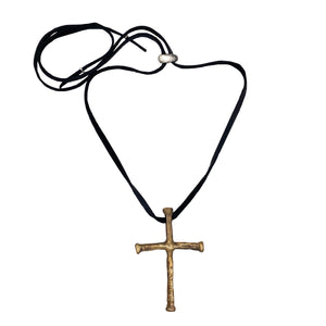 Bronze Cross Boho Leather Necklace